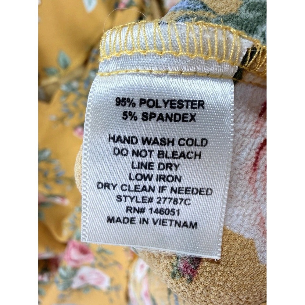 Monteau Women's Sz XL Mustard Yellow Floral‎ Print Cold Shoulder Blouse Top - Picture 5 of 8